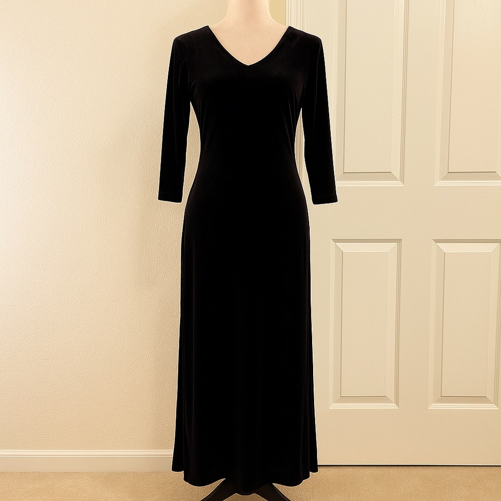 Karen Kane Black Velvet Long Dress-New, S/M, 3/4 Sleeves, Maxi, Evening, Holiday